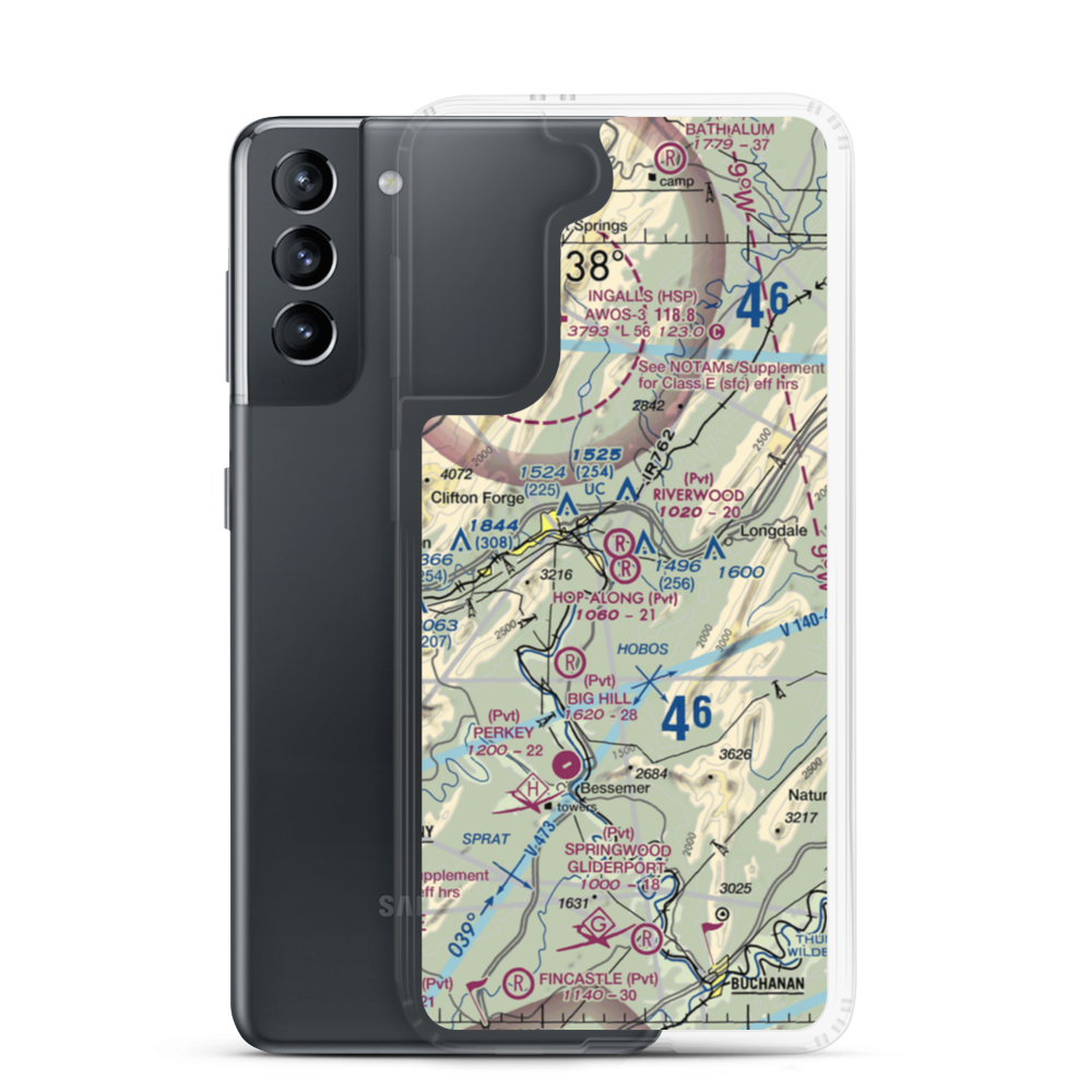 Hop-Along Airport (12VA) VFR Sectional Samsung Case Samsung Galaxy S21 model shown