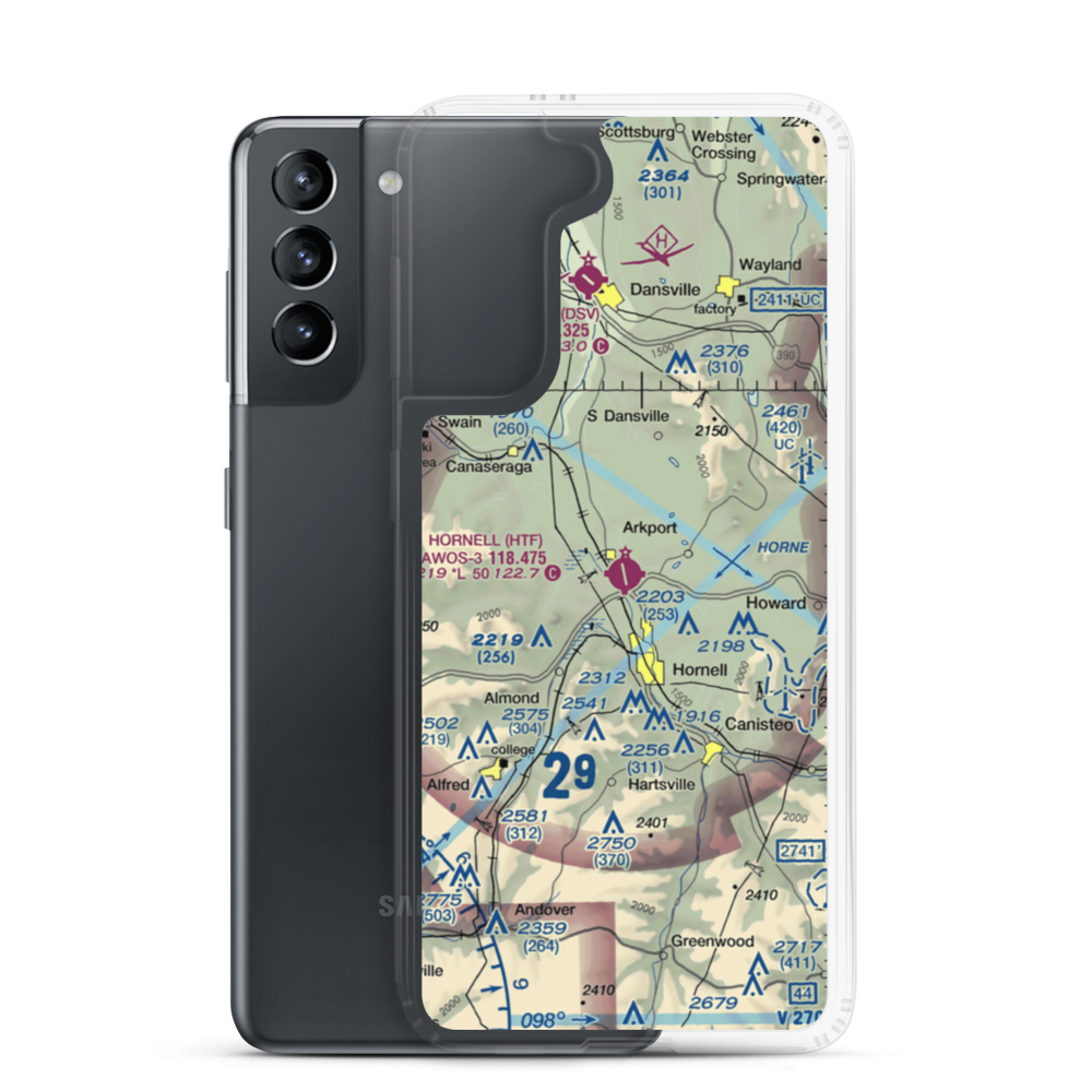 Hornell Municipal Airport (HTF) VFR Sectional Samsung Case Samsung Galaxy S21 model shown