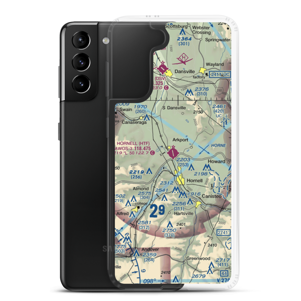 Hornell Municipal Airport (HTF) VFR Sectional Samsung Case Samsung Galaxy S21 Plus model shown