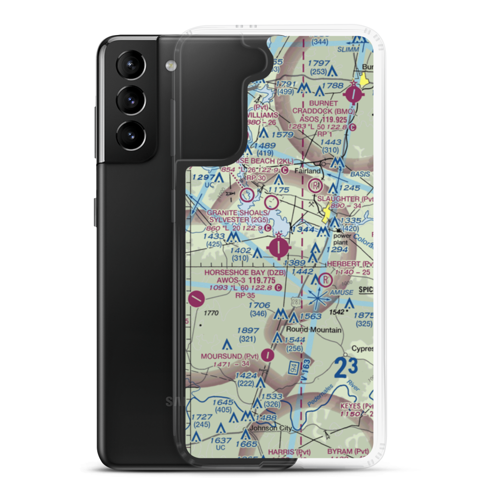 Horseshoe Bay Resort Airpark (DZB) VFR Sectional Samsung Case Samsung Galaxy S21 Plus model shown