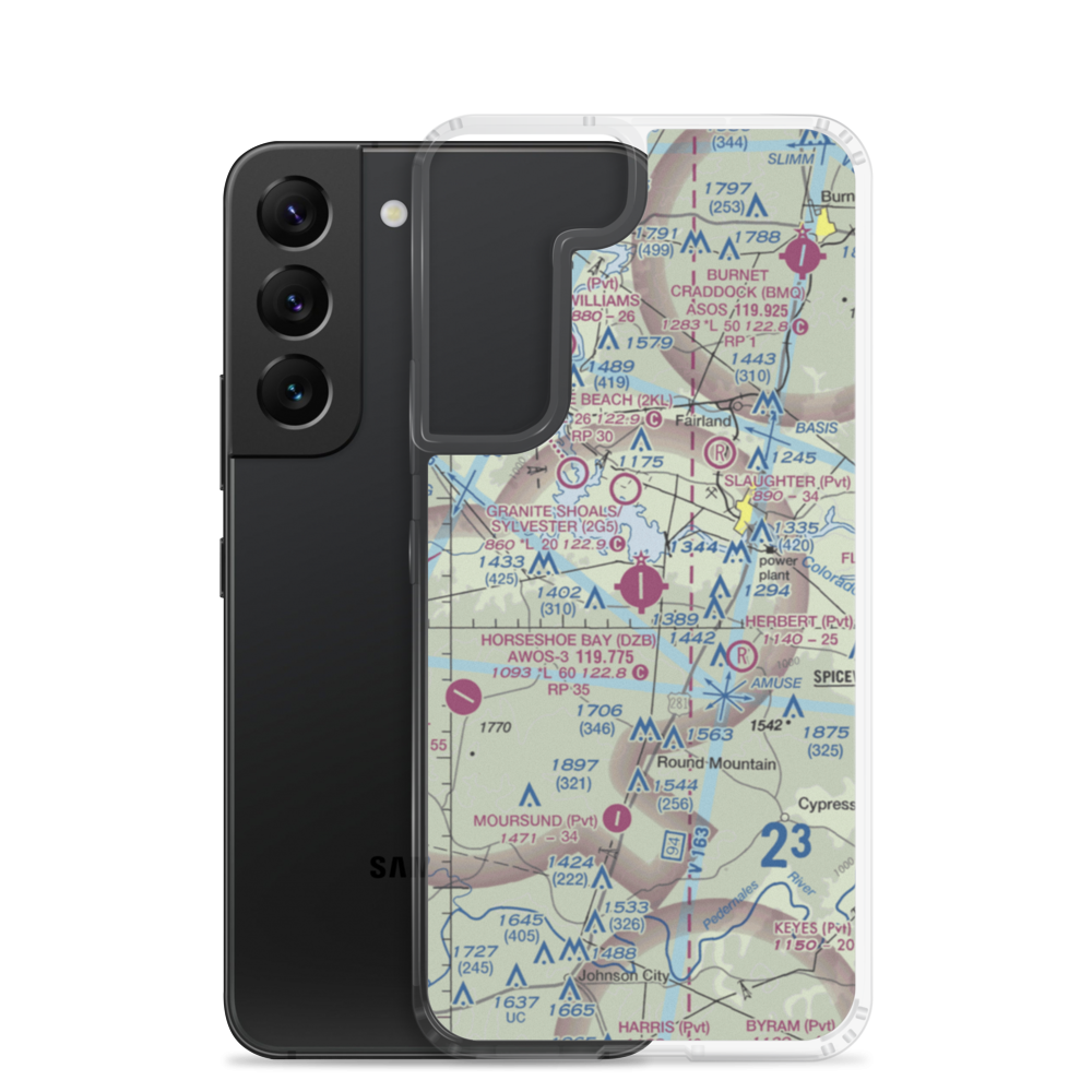 Horseshoe Bay Resort Airpark (DZB) VFR Sectional Samsung Case Samsung Galaxy S22 model shown