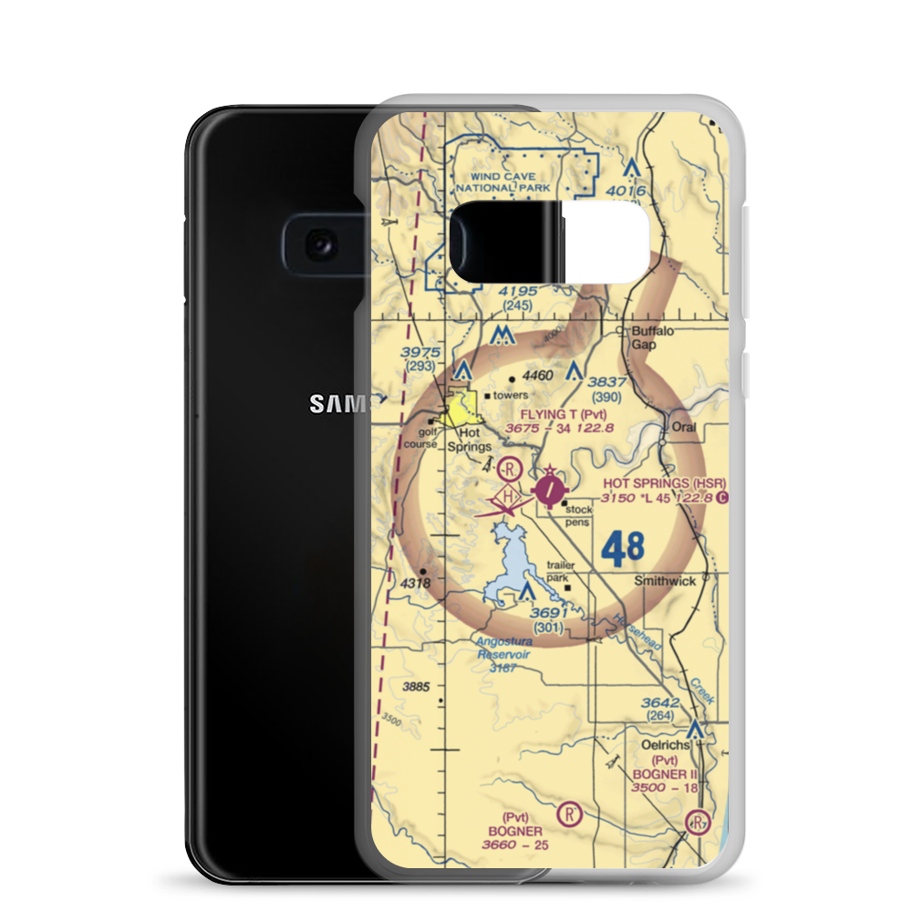 Hot Springs Municipal Airport (HSR) VFR Sectional Samsung Case Samsung Galaxy S10e model shown