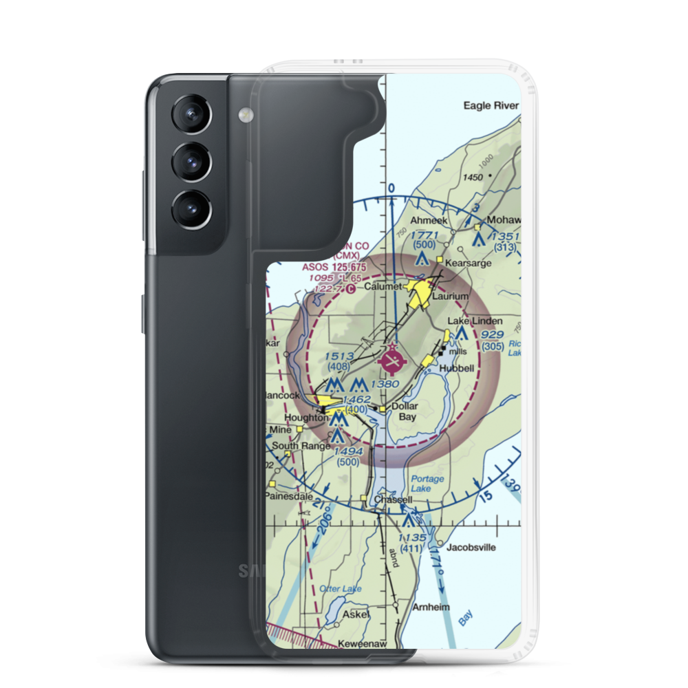 Houghton County Memorial Airport (CMX) VFR Sectional Samsung Case Samsung Galaxy S21 model shown