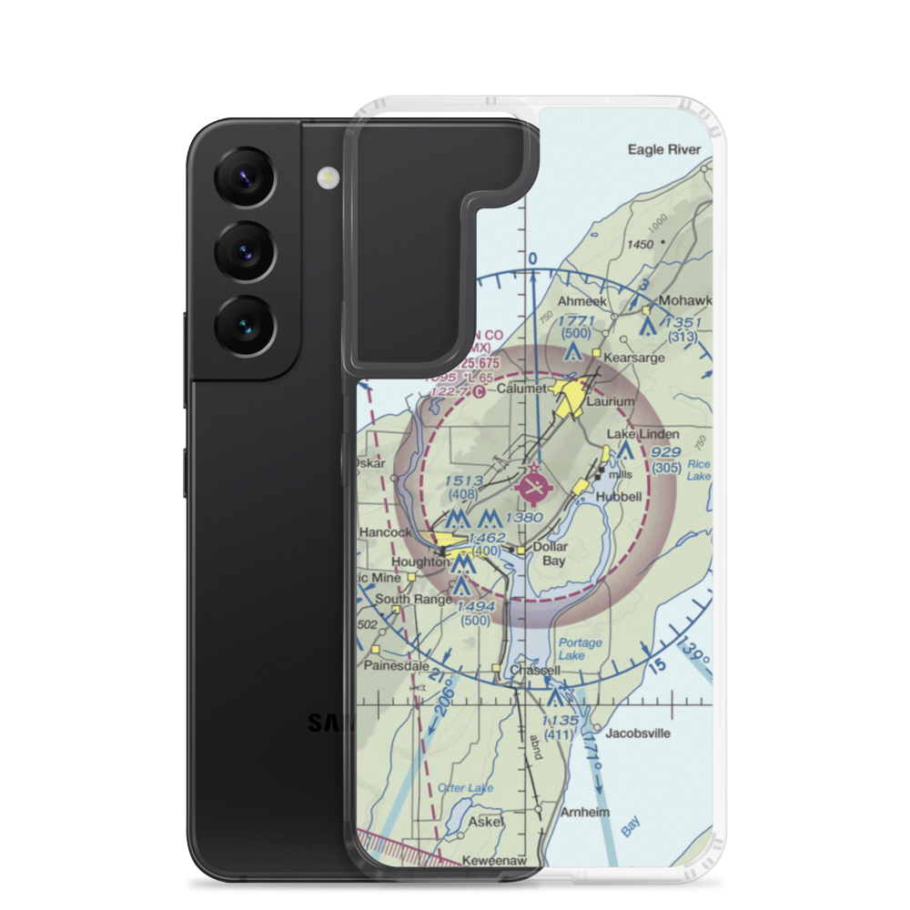 Houghton County Memorial Airport (CMX) VFR Sectional Samsung Case Samsung Galaxy S22 model shown
