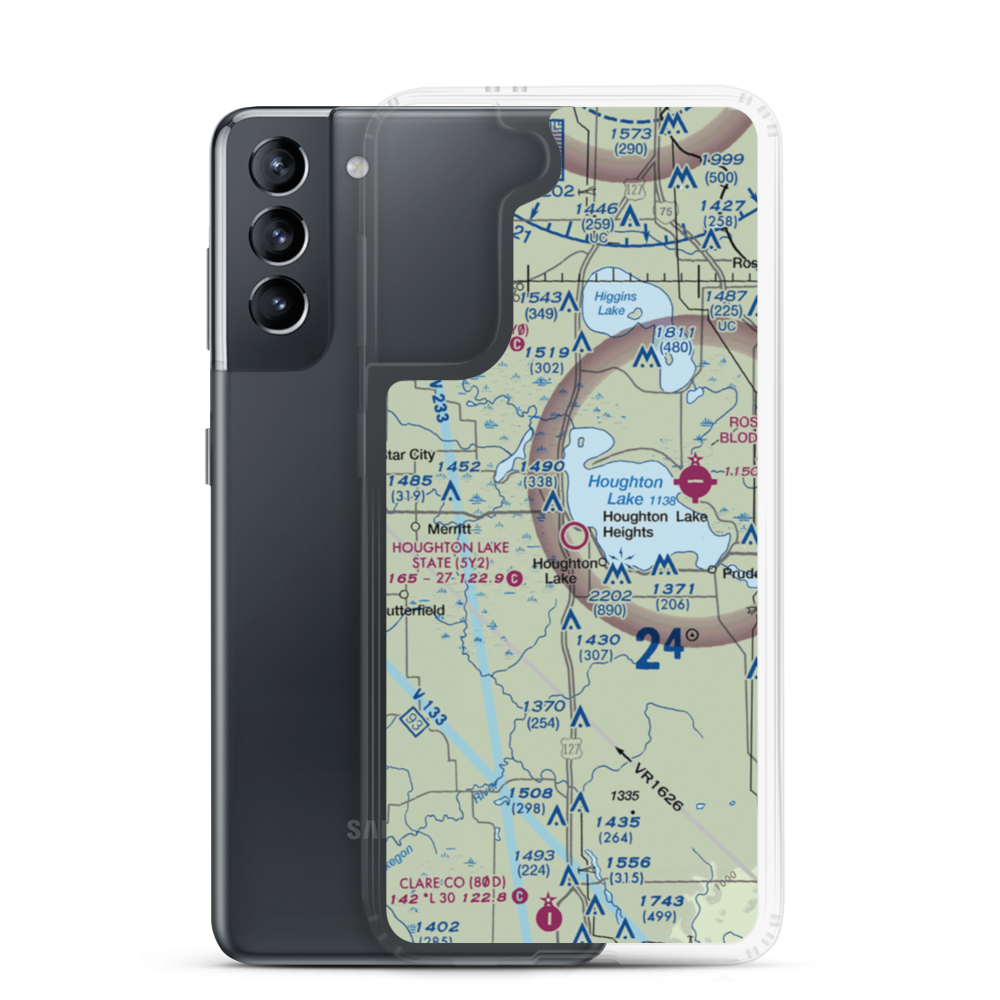 Houghton Lake State Airport (5Y2) VFR Sectional Samsung Case Samsung Galaxy S21 model shown