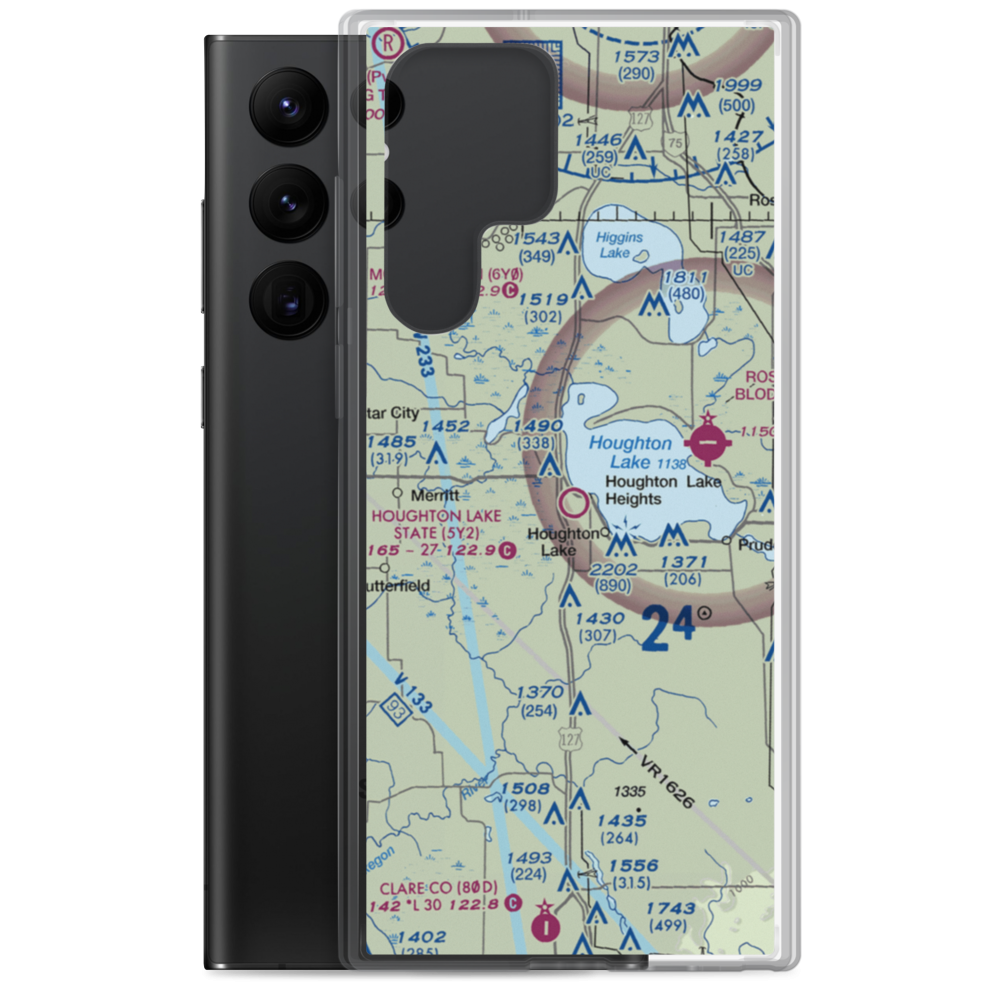 Houghton Lake State Airport (5Y2) VFR Sectional Samsung Case Samsung Galaxy S22 Ultra model shown
