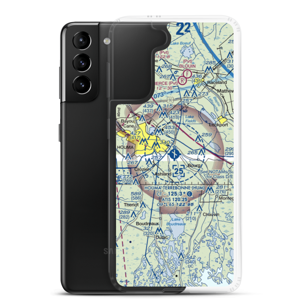 Houma Terrebonne Airport (HUM) VFR Sectional Samsung Case Samsung Galaxy S21 Plus model shown