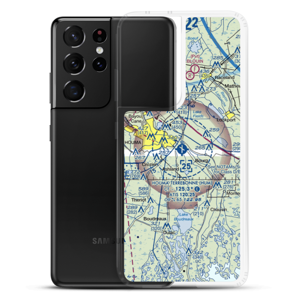 Houma Terrebonne Airport (HUM) VFR Sectional Samsung Case Samsung Galaxy S21 Ultra model shown