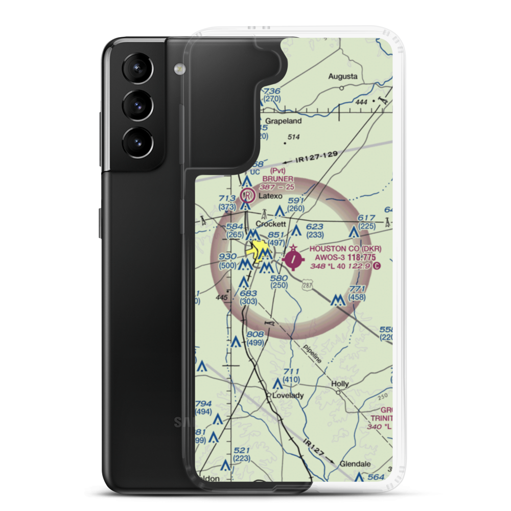 Houston County Airport (DKR) VFR Sectional Samsung Case Samsung Galaxy S21 Plus model shown