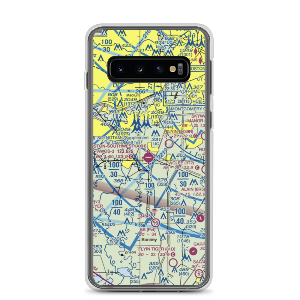 Houston Southwest Airport (AXH) VFR Sectional Samsung Case Samsung Galaxy S10 model shown