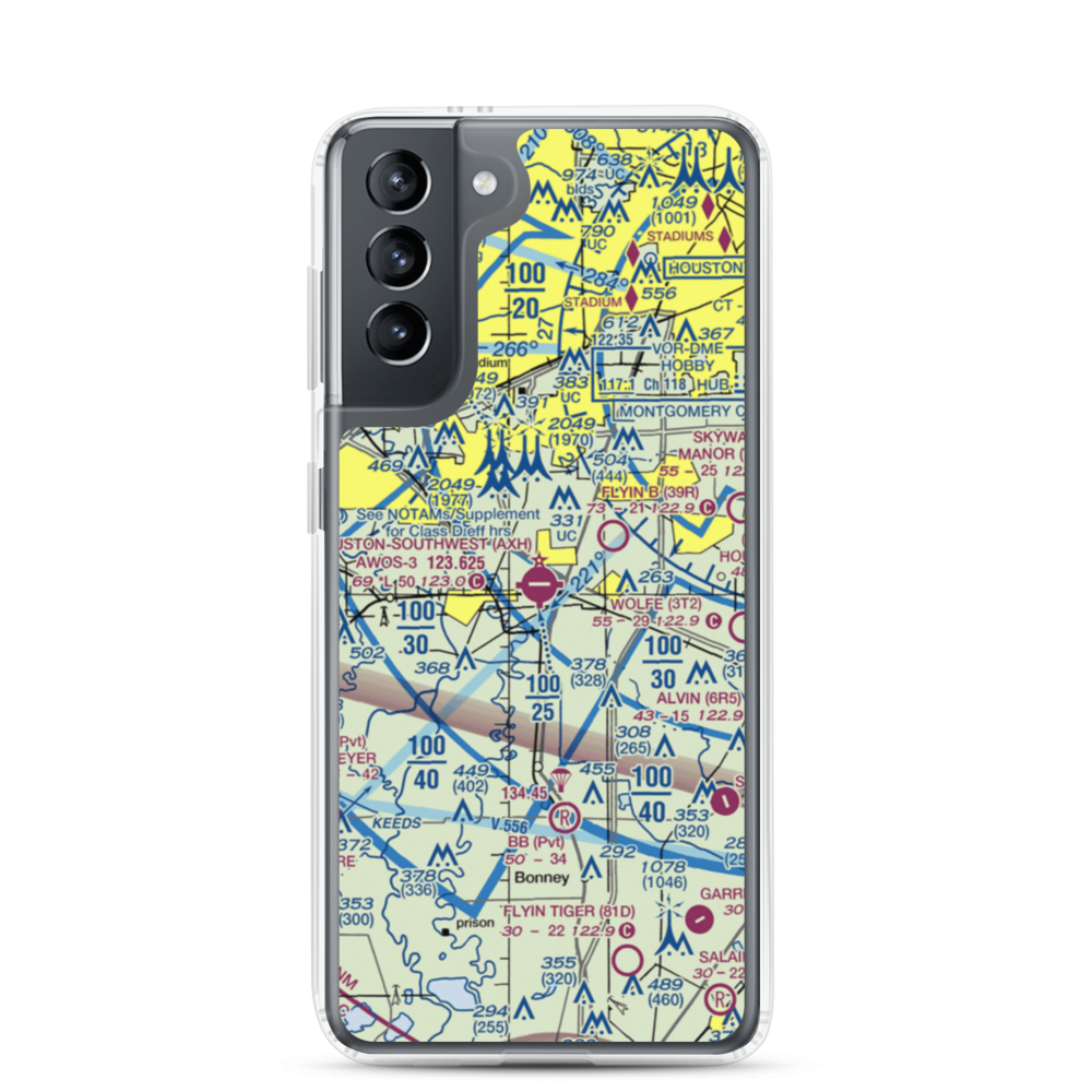 Houston Southwest Airport (AXH) VFR Sectional Samsung Case Samsung Galaxy S21 model shown