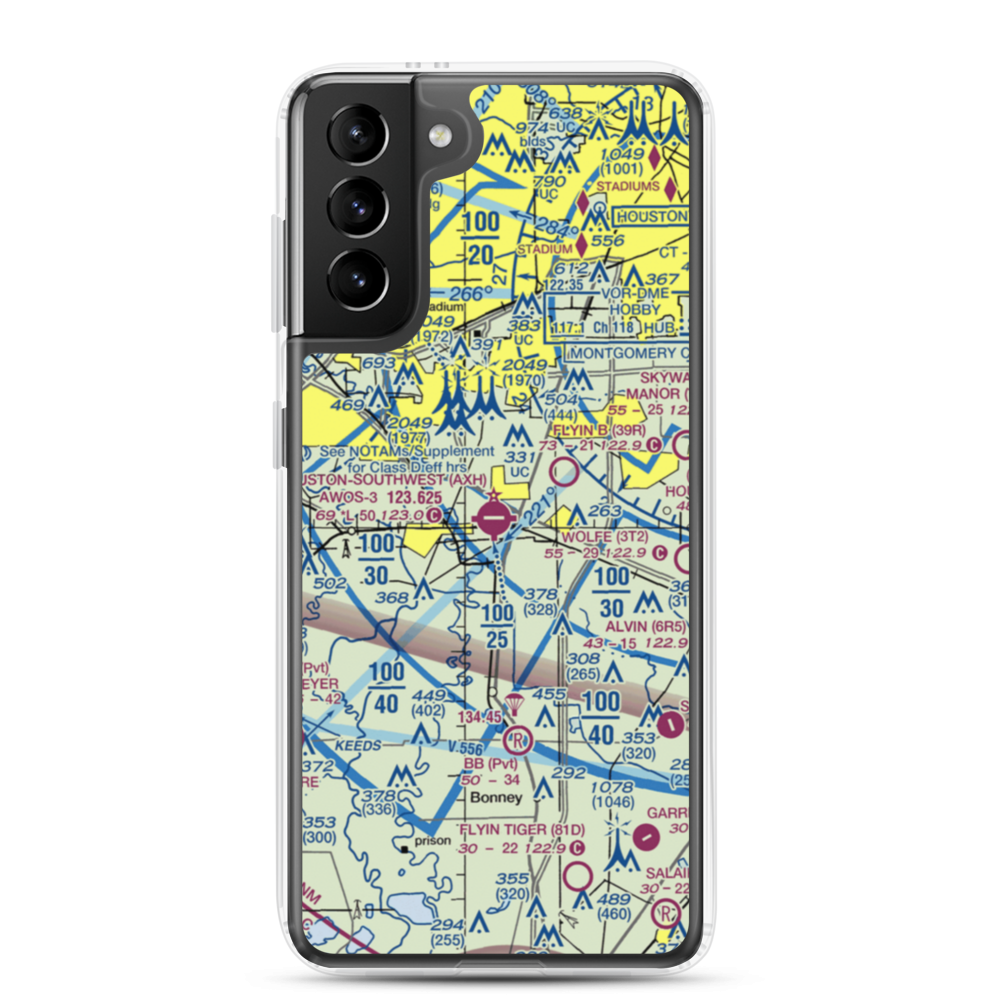 Houston Southwest Airport (AXH) VFR Sectional Samsung Case Samsung Galaxy S21 Plus model shown