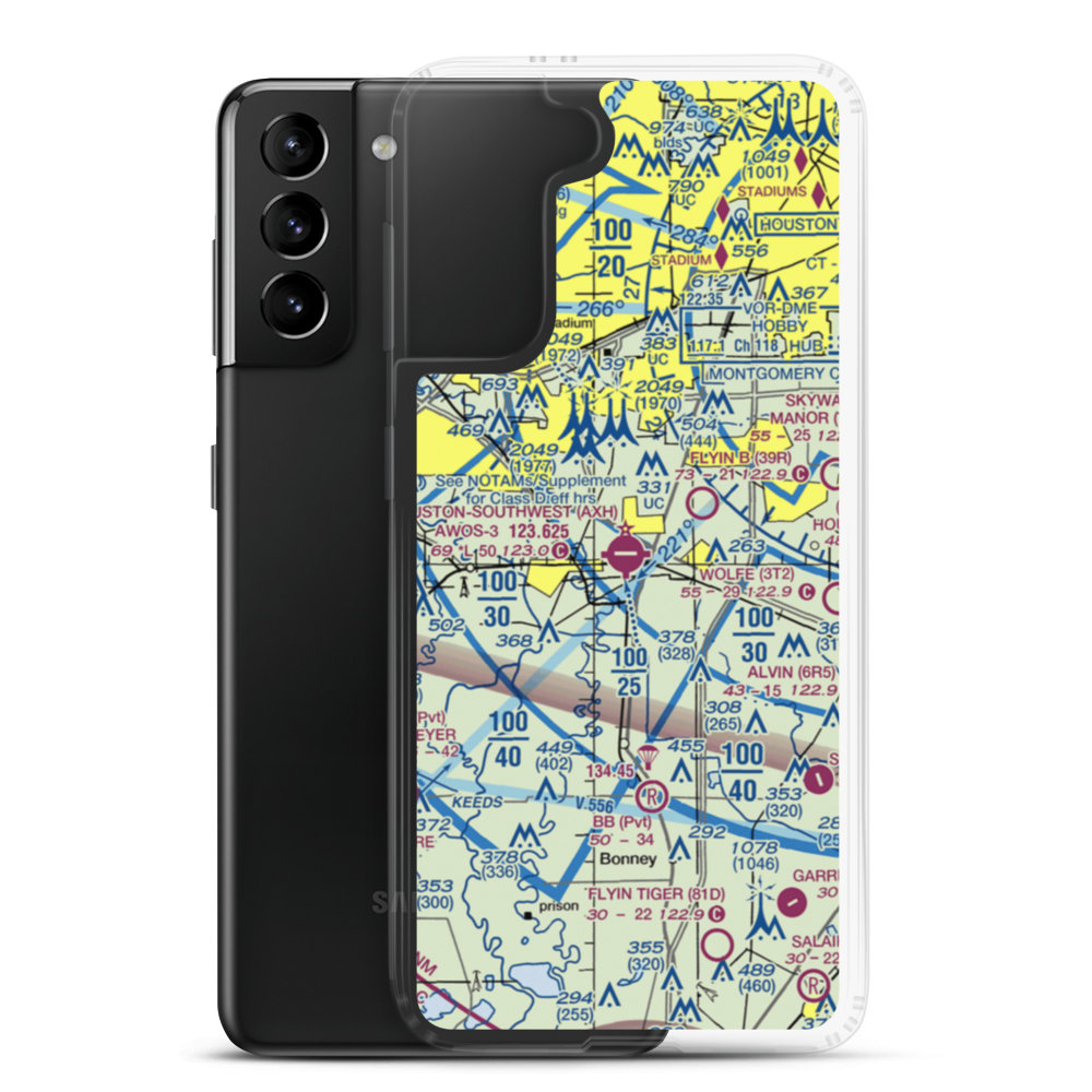 Houston Southwest Airport (AXH) VFR Sectional Samsung Case Samsung Galaxy S21 Plus model shown