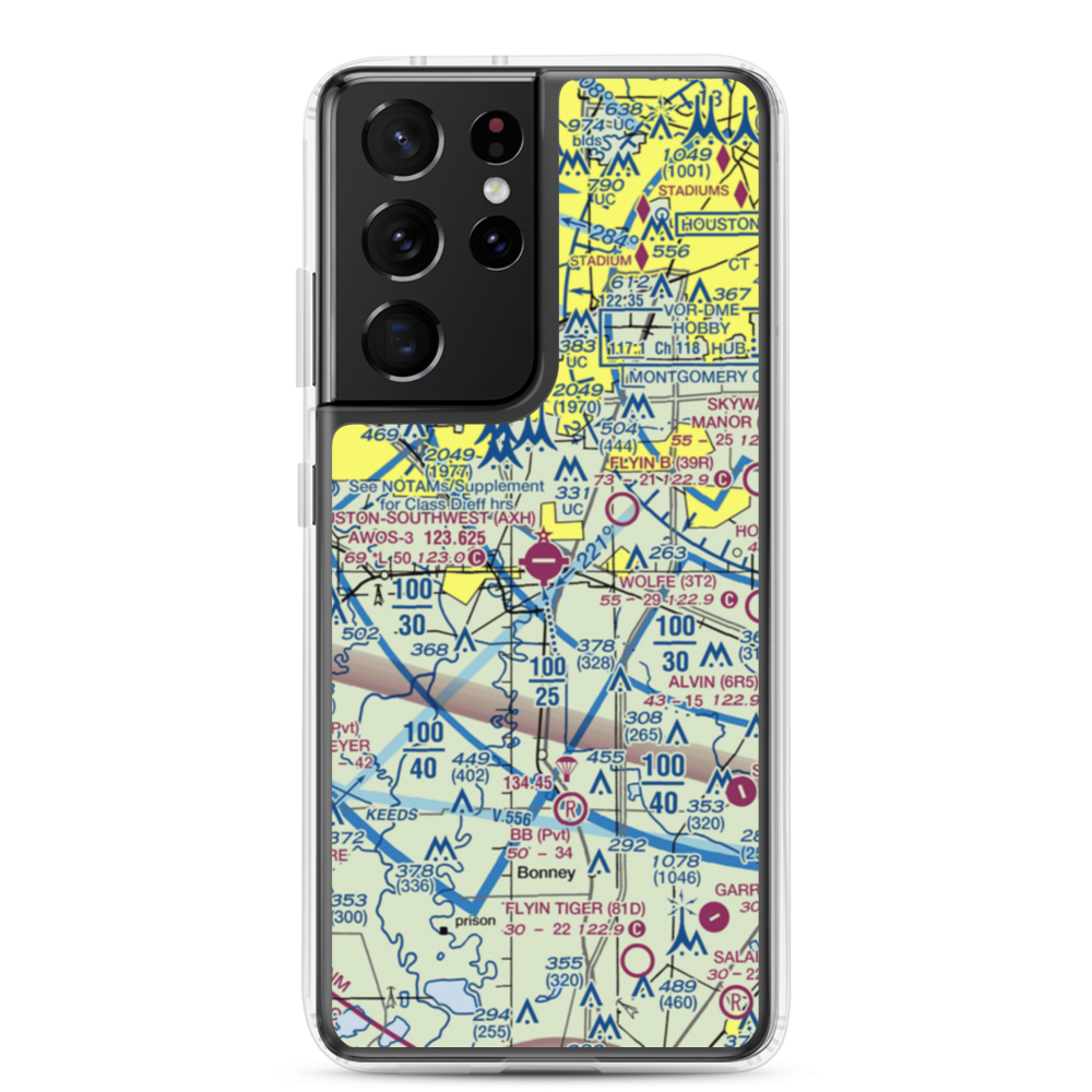 Houston Southwest Airport (AXH) VFR Sectional Samsung Case Samsung Galaxy S21 Ultra model shown