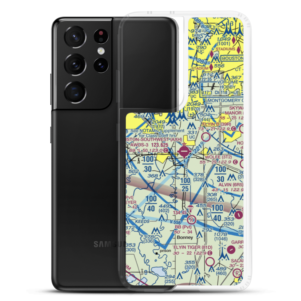 Houston Southwest Airport (AXH) VFR Sectional Samsung Case Samsung Galaxy S21 Ultra model shown