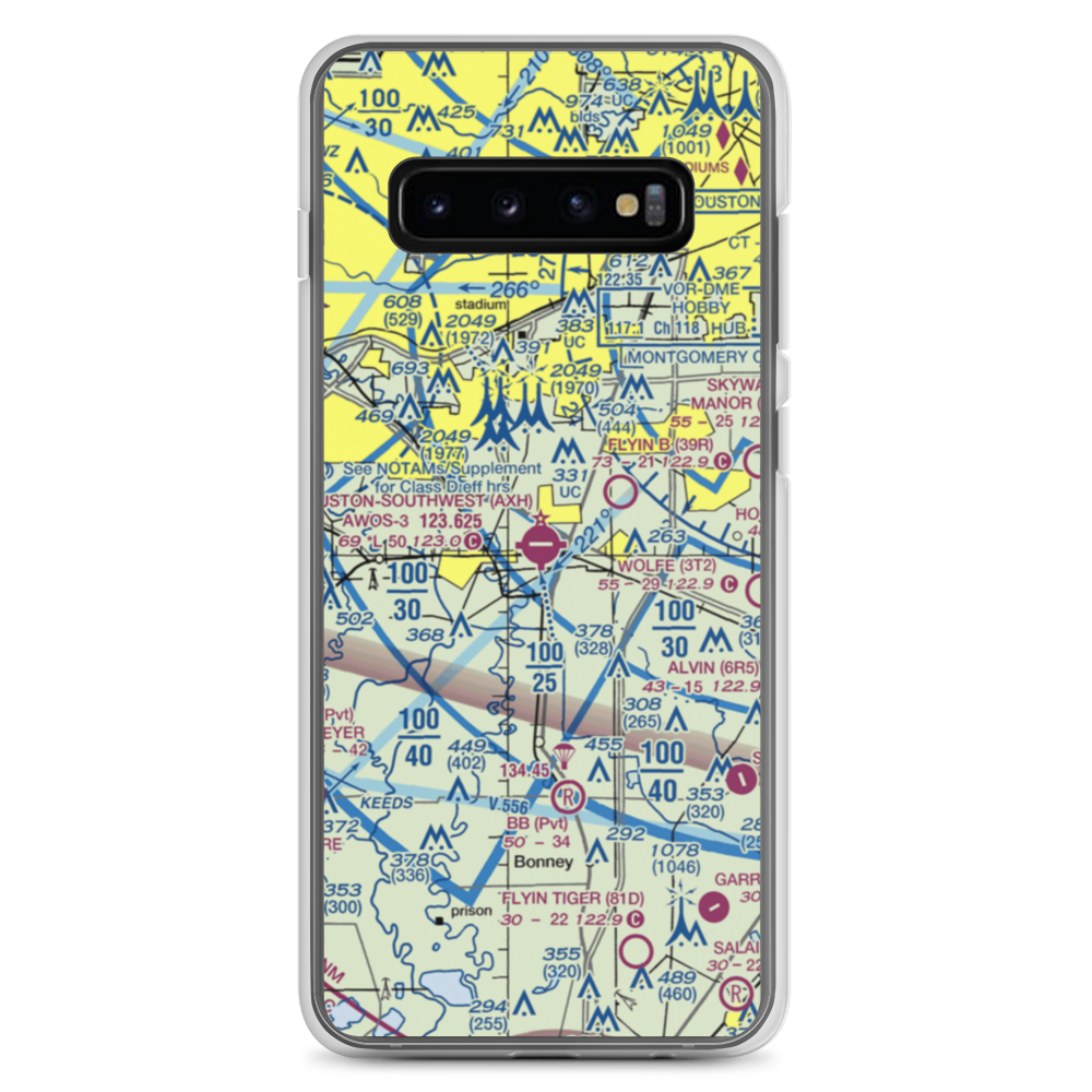 Houston Southwest Airport (AXH) VFR Sectional Samsung Case Samsung Galaxy S10+ model shown