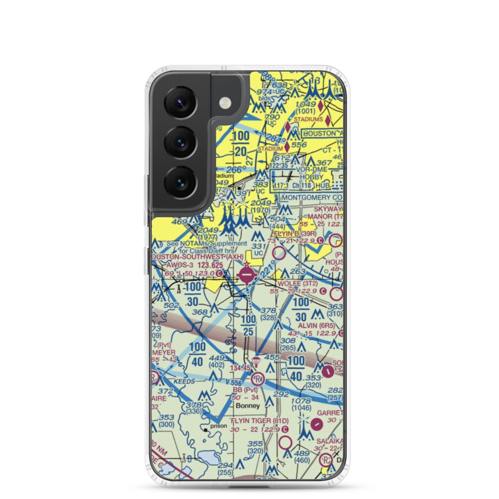 Houston Southwest Airport (AXH) VFR Sectional Samsung Case Samsung Galaxy S22 model shown