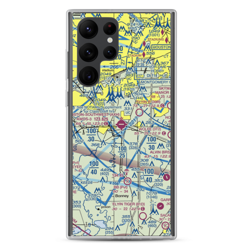 Houston Southwest Airport (AXH) VFR Sectional Samsung Case Samsung Galaxy S22 Ultra model shown