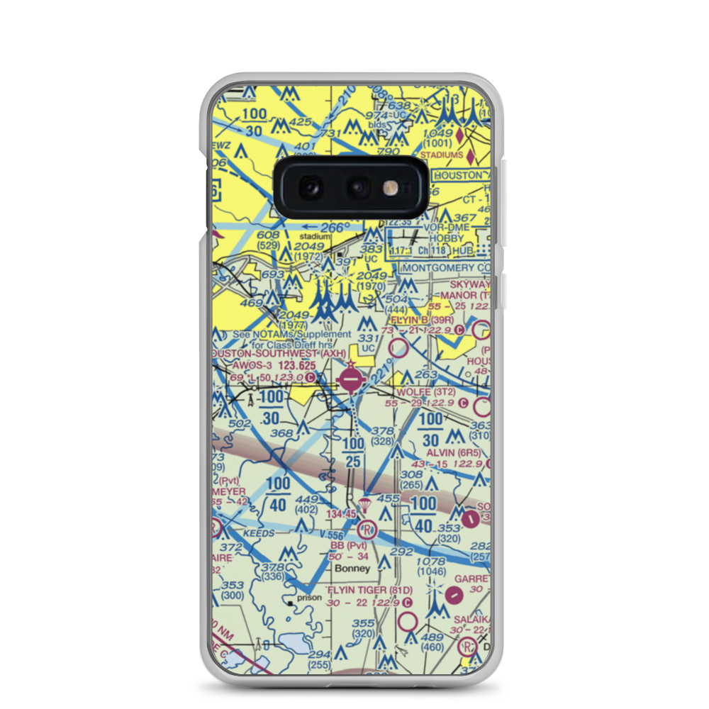 Houston Southwest Airport (AXH) VFR Sectional Samsung Case Samsung Galaxy S10e model shown