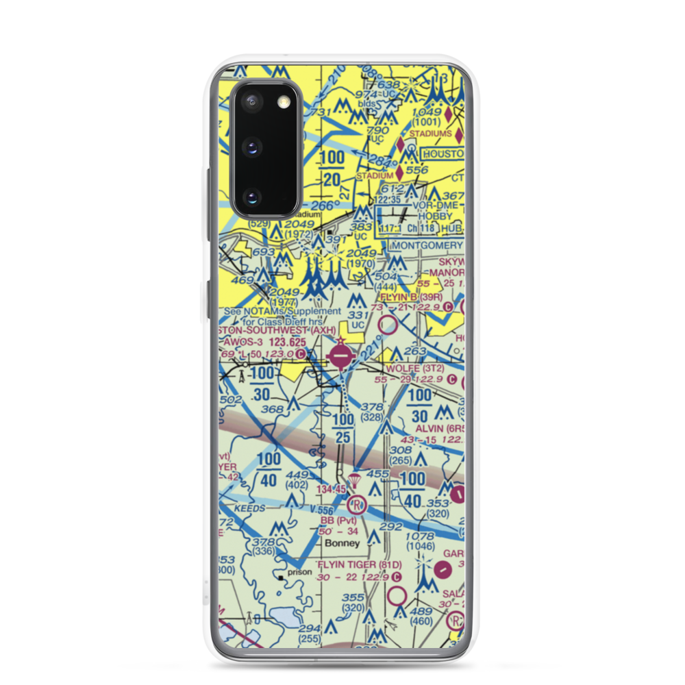 Houston Southwest Airport (AXH) VFR Sectional Samsung Case Samsung Galaxy S20 model shown