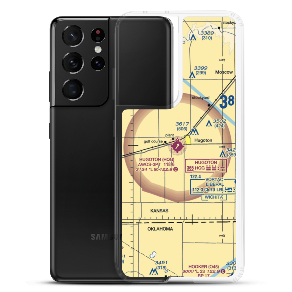Hugoton Municipal Airport (HQG) VFR Sectional Samsung Case Samsung Galaxy S21 Ultra model shown