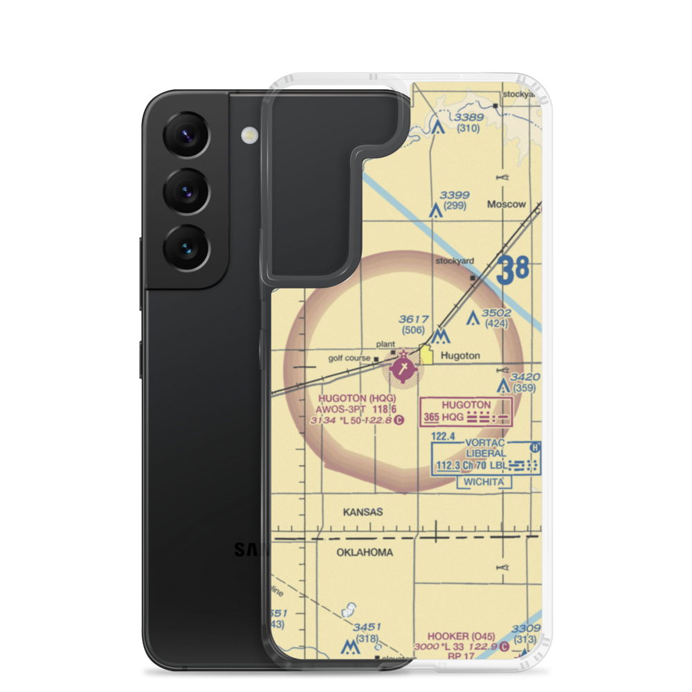 Hugoton Municipal Airport (HQG) VFR Sectional Samsung Case Samsung Galaxy S22 model shown