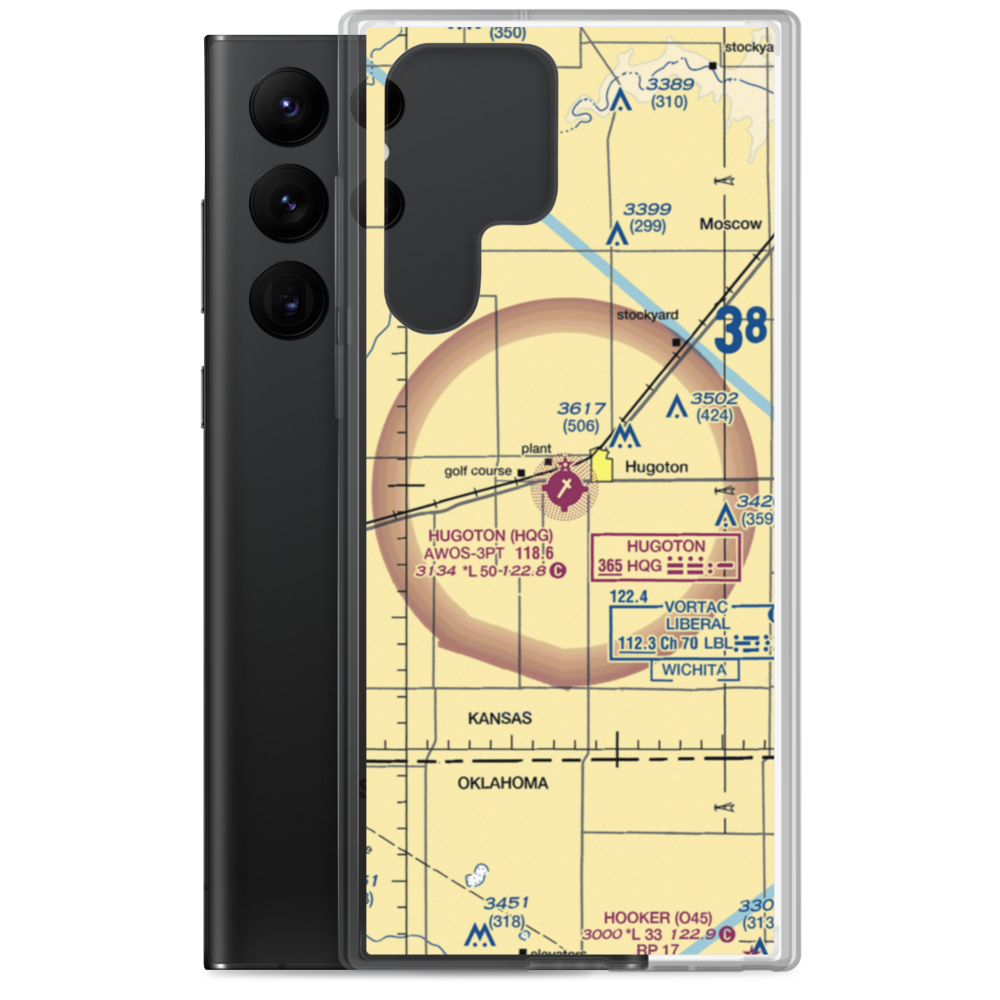 Hugoton Municipal Airport (HQG) VFR Sectional Samsung Case Samsung Galaxy S22 Ultra model shown