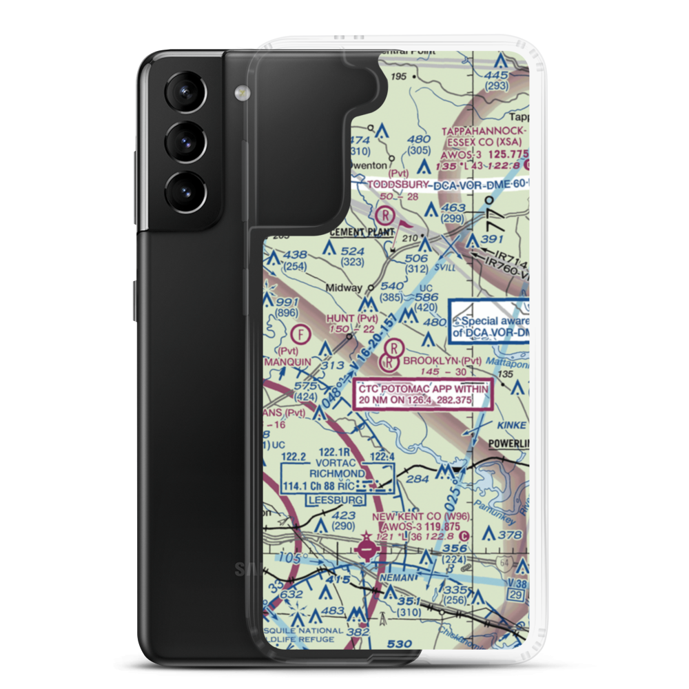 Hunt Airport (0VA3) VFR Sectional Samsung Case Samsung Galaxy S21 Plus model shown