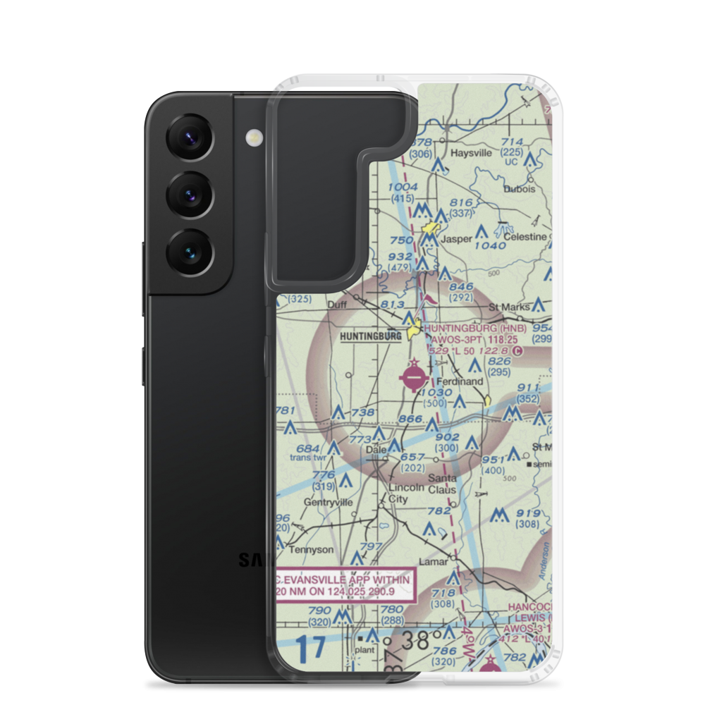 Huntingburg Airport (HNB) VFR Sectional Samsung Case Samsung Galaxy S22 model shown