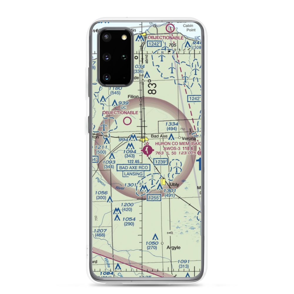 Huron County Memorial Airport (BAX) VFR Sectional Samsung Case Samsung Galaxy S20 Plus model shown