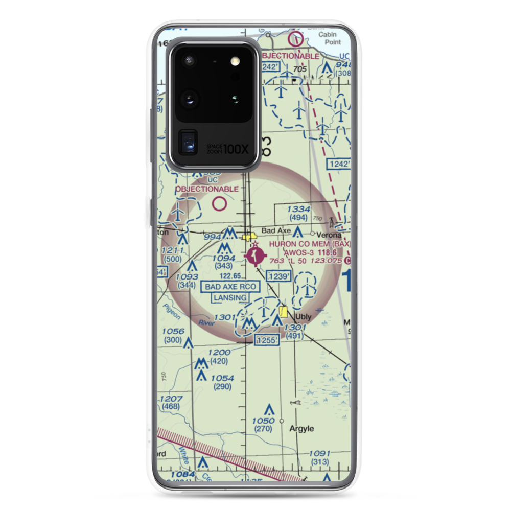 Huron County Memorial Airport (BAX) VFR Sectional Samsung Case Samsung Galaxy S20 Ultra model shown