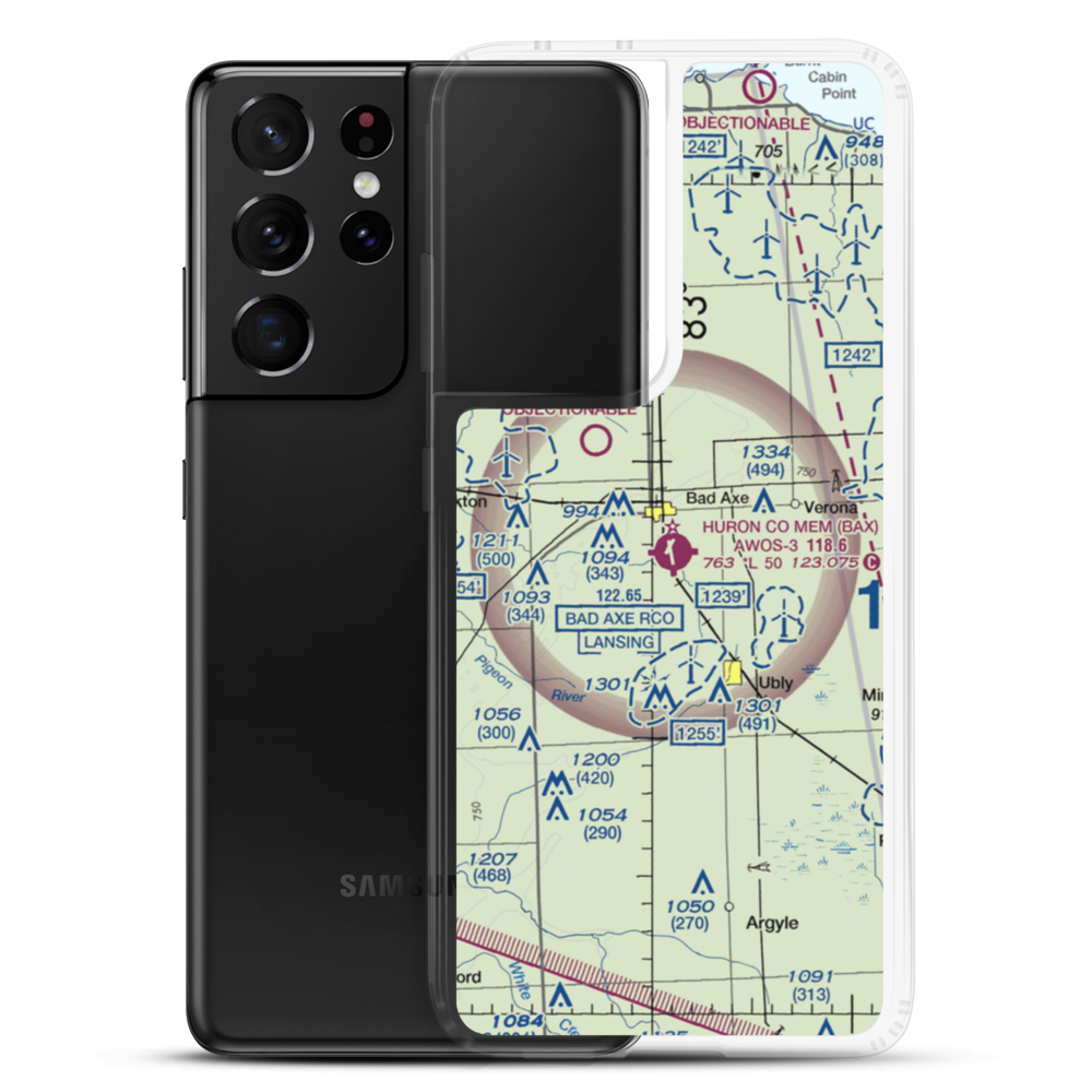 Huron County Memorial Airport (BAX) VFR Sectional Samsung Case Samsung Galaxy S21 Ultra model shown