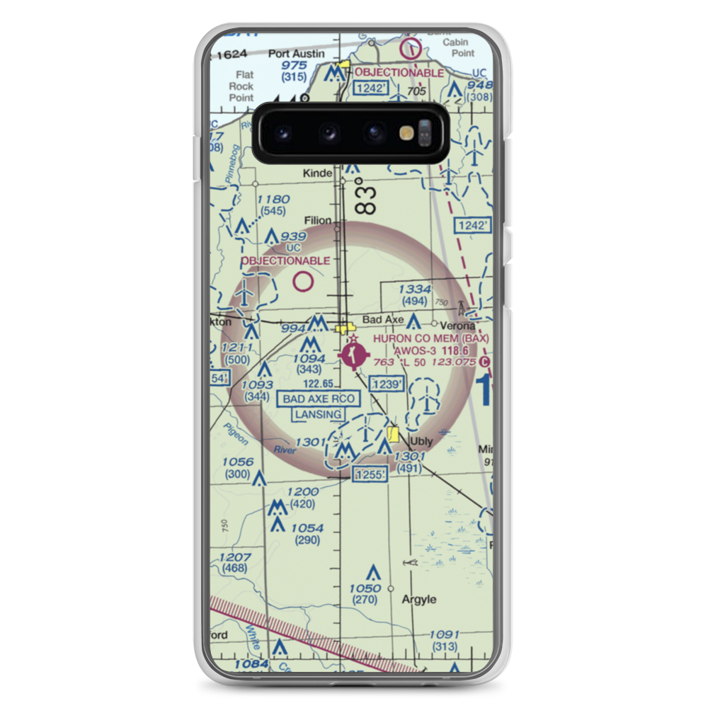 Huron County Memorial Airport (BAX) VFR Sectional Samsung Case Samsung Galaxy S10+ model shown