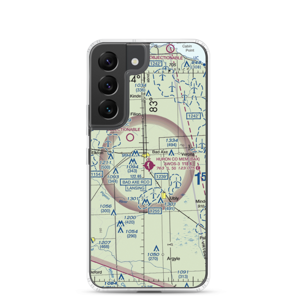 Huron County Memorial Airport (BAX) VFR Sectional Samsung Case Samsung Galaxy S22 model shown