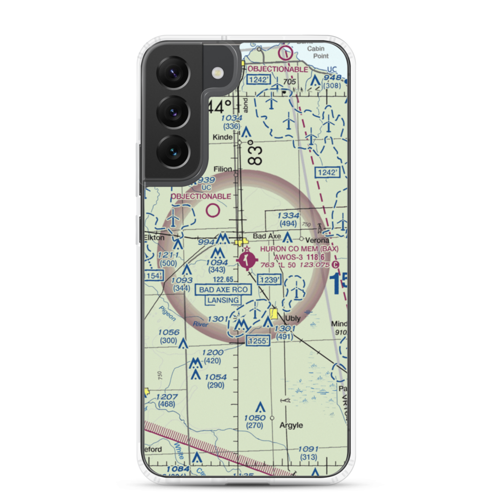 Huron County Memorial Airport (BAX) VFR Sectional Samsung Case Samsung Galaxy S22 Plus model shown