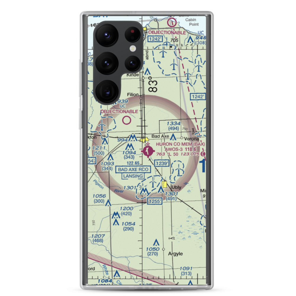 Huron County Memorial Airport (BAX) VFR Sectional Samsung Case Samsung Galaxy S22 Ultra model shown