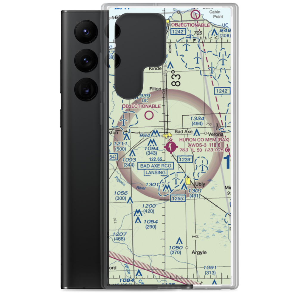 Huron County Memorial Airport (BAX) VFR Sectional Samsung Case Samsung Galaxy S22 Ultra model shown