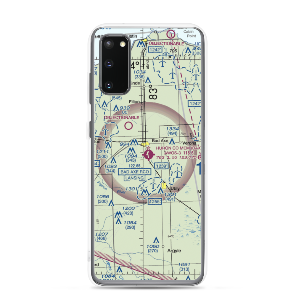 Huron County Memorial Airport (BAX) VFR Sectional Samsung Case Samsung Galaxy S20 model shown