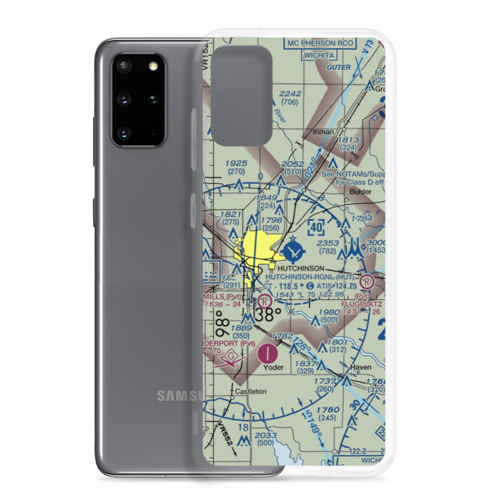 Hutchinson Municipal Airport (HUT) VFR Sectional Samsung Case Samsung Galaxy S20 Plus model shown