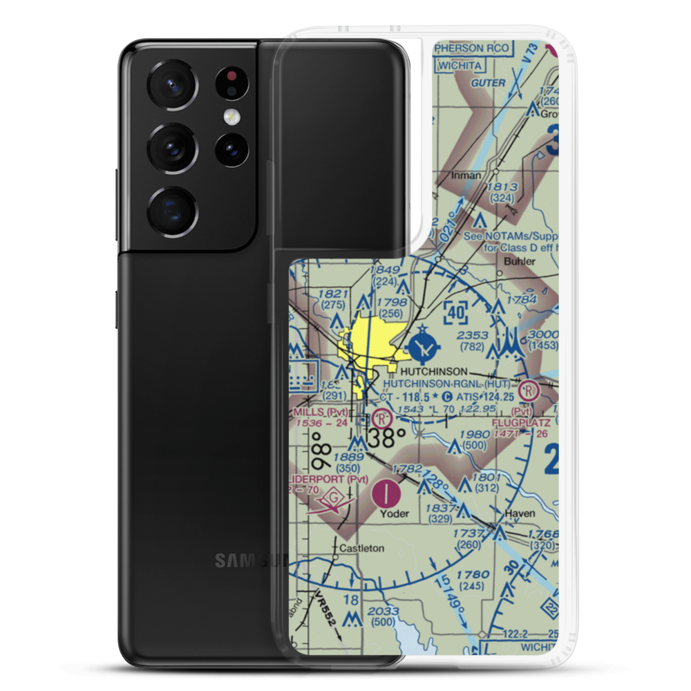 Hutchinson Municipal Airport (HUT) VFR Sectional Samsung Case Samsung Galaxy S21 Ultra model shown