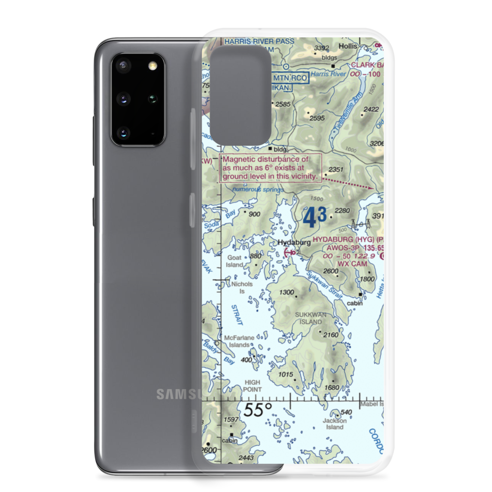 Hydaburg Seaplane Base (HYG) VFR Sectional Samsung Case Samsung Galaxy S20 Plus model shown