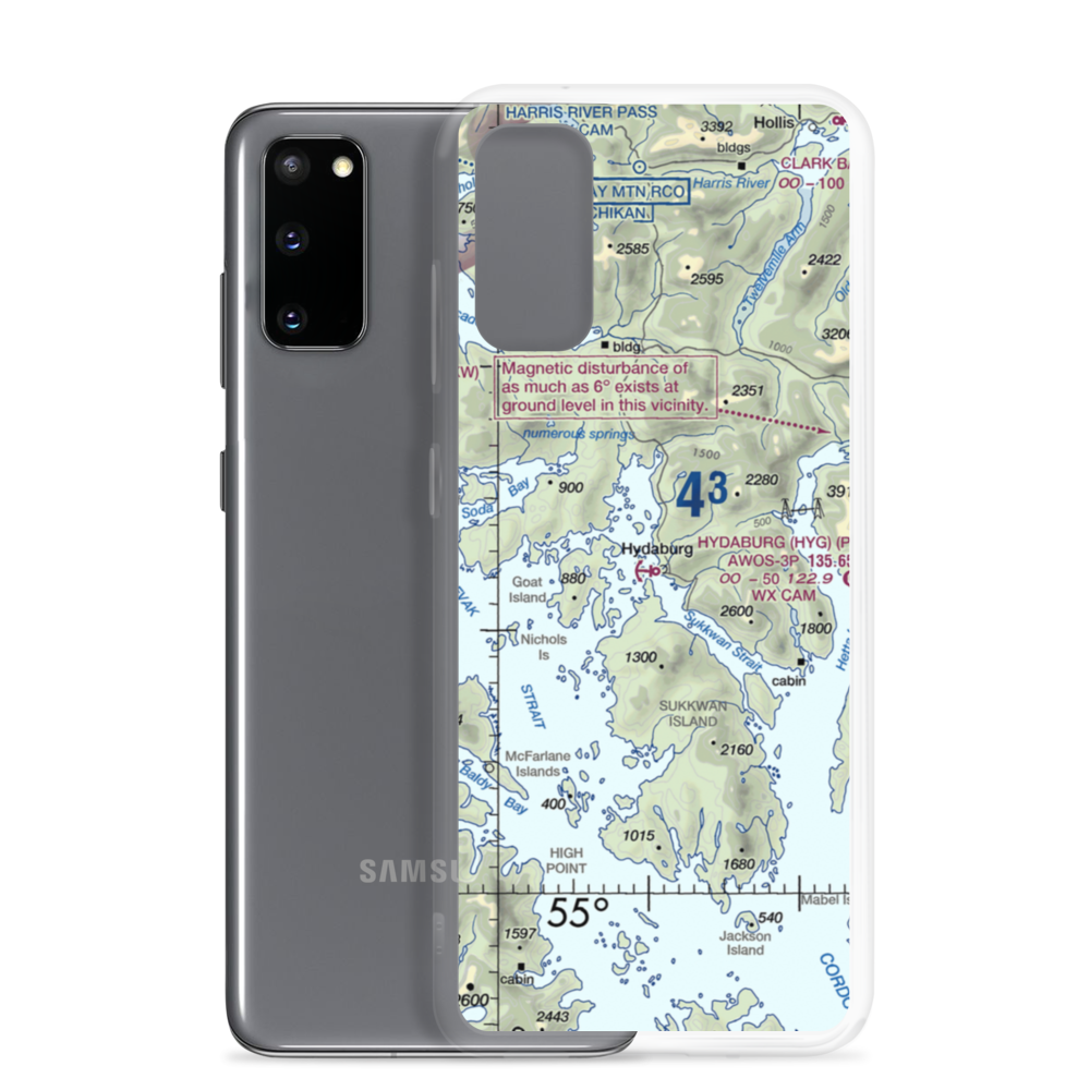 Hydaburg Seaplane Base (HYG) VFR Sectional Samsung Case Samsung Galaxy S20 model shown