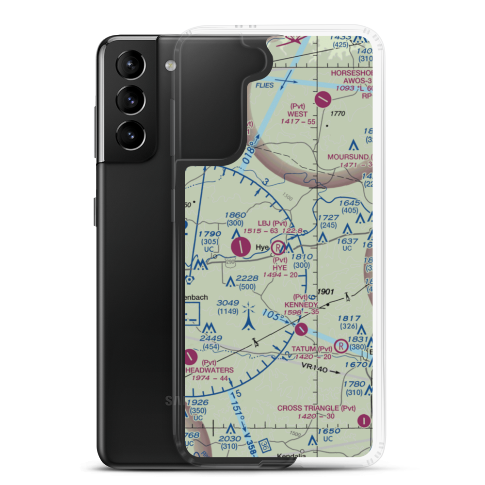 Hye Airport (0TS0) VFR Sectional Samsung Case Samsung Galaxy S21 Plus model shown
