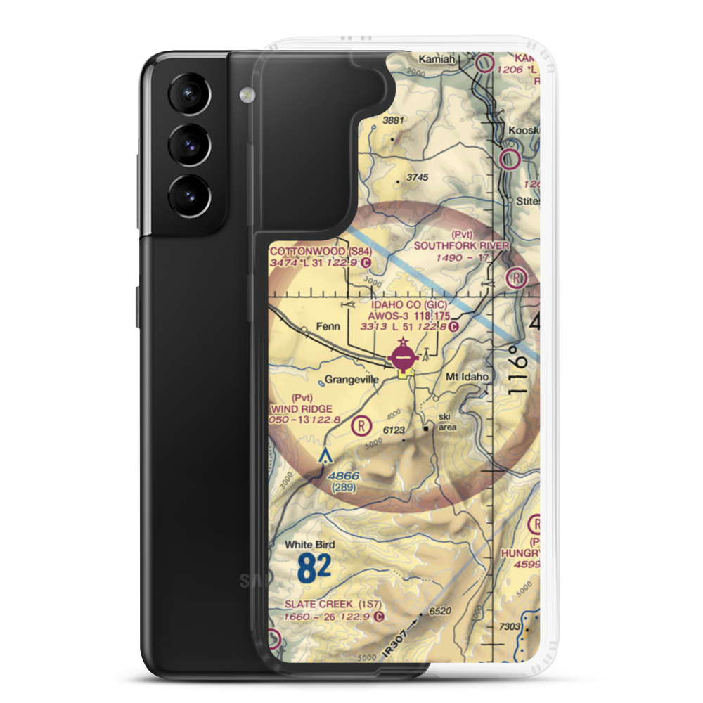 Idaho County Airport (GIC) VFR Sectional Samsung Case Samsung Galaxy S21 Plus model shown