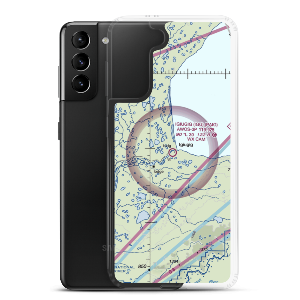 Igiugig Airport (IGG) VFR Sectional Samsung Case Samsung Galaxy S21 Plus model shown