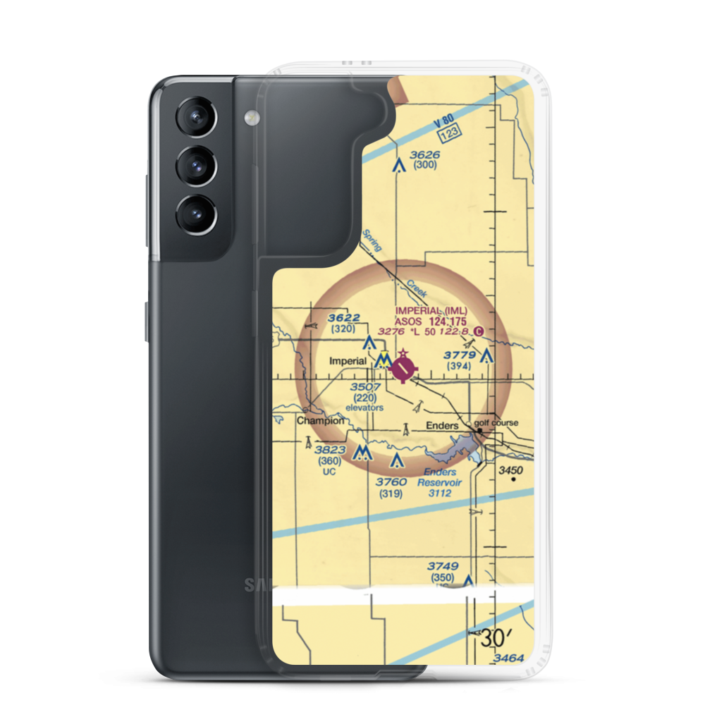 Imperial Municipal Airport (IML) VFR Sectional Samsung Case Samsung Galaxy S21 model shown