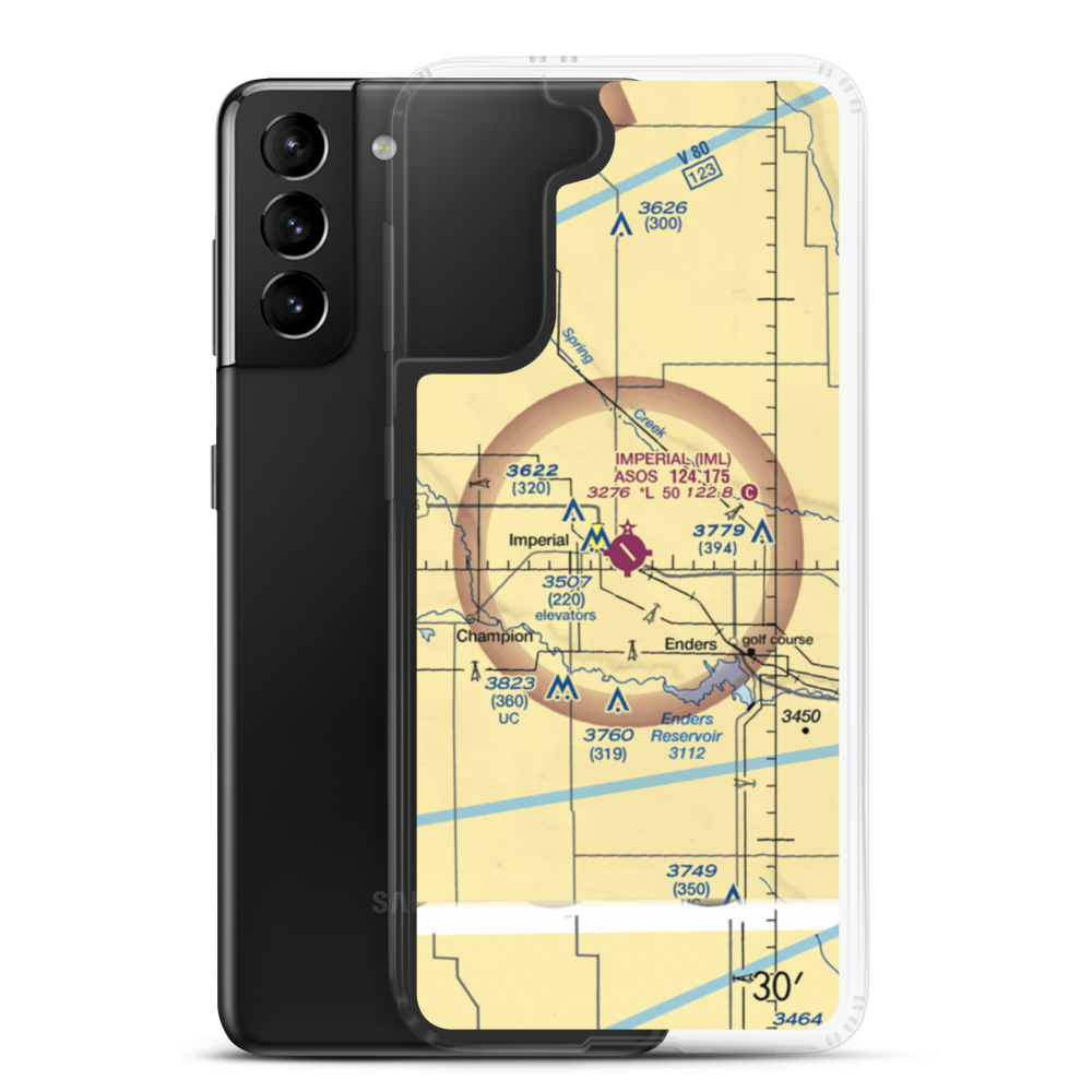 Imperial Municipal Airport (IML) VFR Sectional Samsung Case Samsung Galaxy S21 Plus model shown
