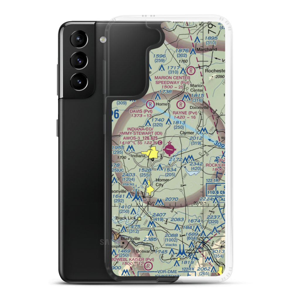 Indiana County/Jimmy Stewart Fld/ Airport (IDI) VFR Sectional Samsung Case Samsung Galaxy S21 Plus model shown