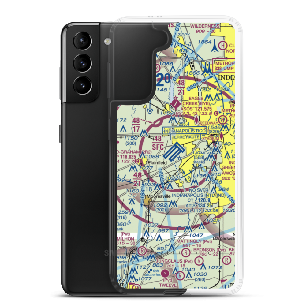 Indianapolis International Airport (IND) VFR Sectional Samsung Case Samsung Galaxy S21 Plus model shown