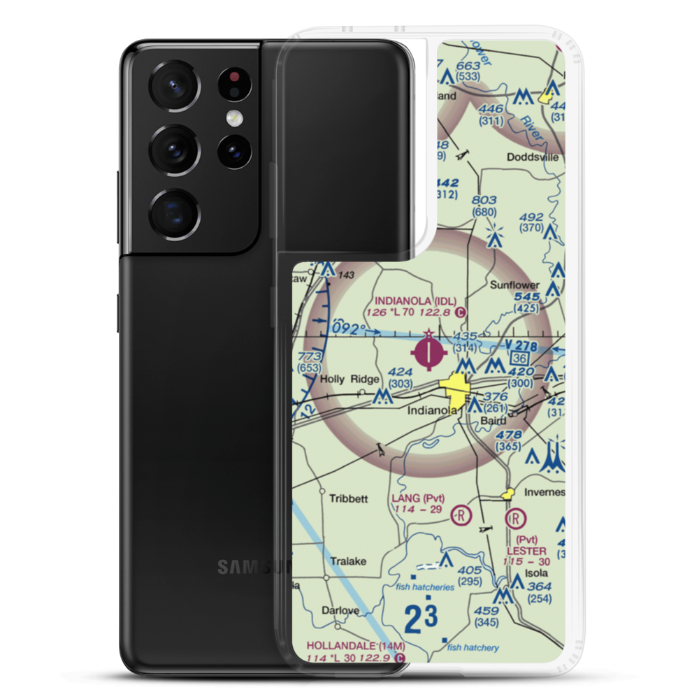 Indianola Municipal Airport (IDL) VFR Sectional Samsung Case Samsung Galaxy S21 Ultra model shown